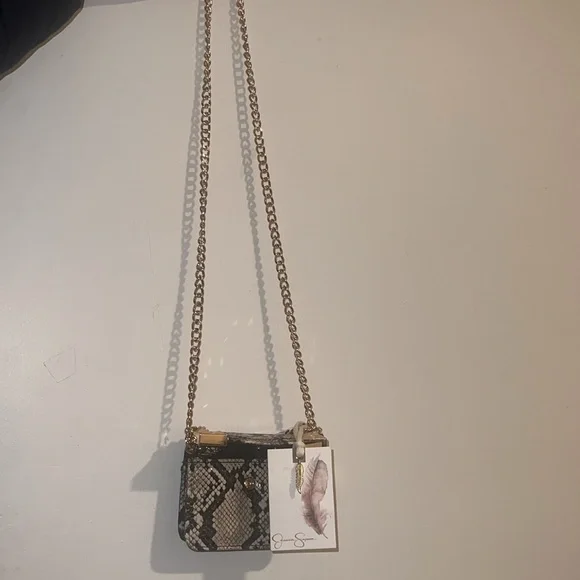 Jessica Simpson mini snake style pattern mini purse bag natural python chain - Picture 11 of 13